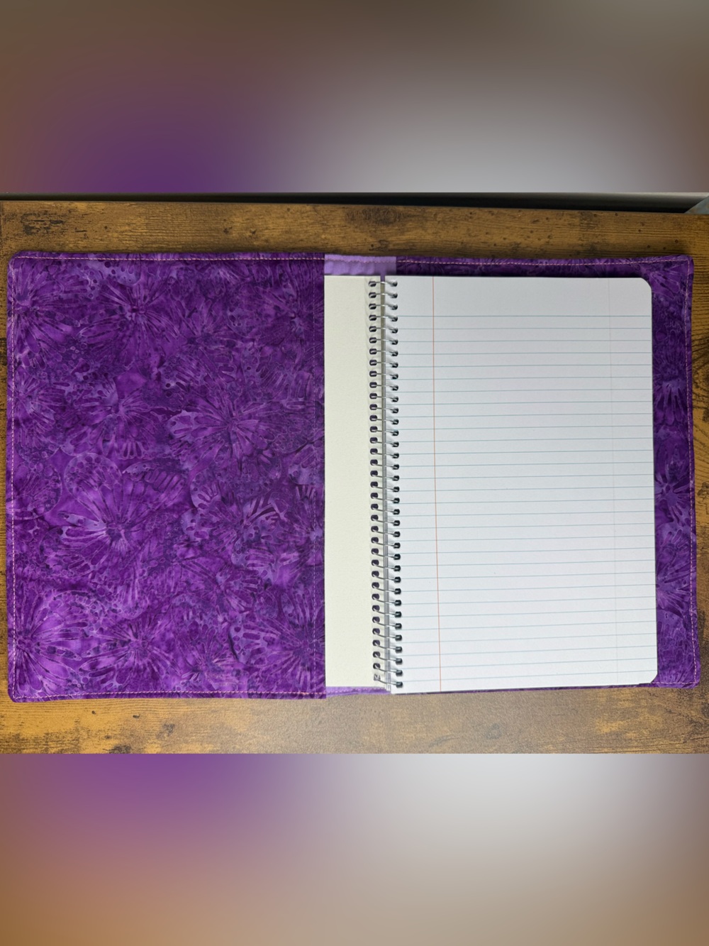 Handmade Purple Floral Notebook Cover with Butterfly Print Inside